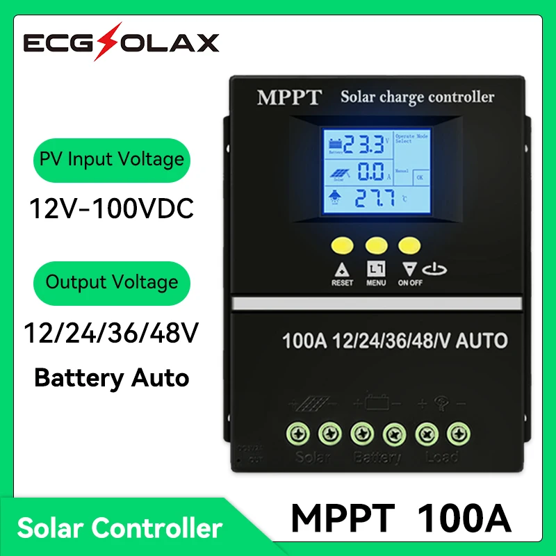 ecgsolax mppt controlador de carga solar 100a 12v 24v 36v 48v automatico com dual usb regulador do painel solar max pv 90vdc carregador rapido 01