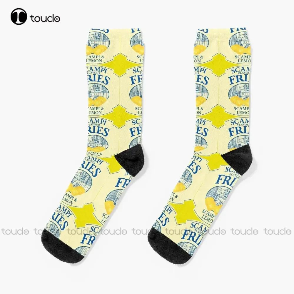 Scampi Fries Retro 80S 90S Socks Custom Socks Personalized Custom Unisex Adult Teen Youth Socks Street Skateboard Socks Funny