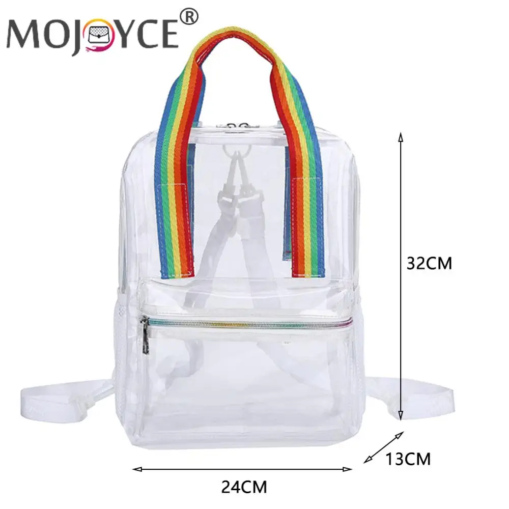 Women Transparent Tote Handbag Waterproof Clear Leisure Bag Large Capacity Clear Double Shoulder Bag Female Outdoor Backpack