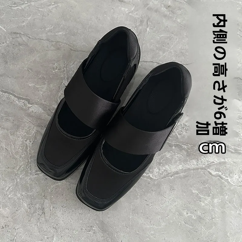 mary-jane-women's-shoes-6cm-heightening-sports-leisure-black-ballet-flat-shoes-korean-style-slip-on-fashion-single-shoes