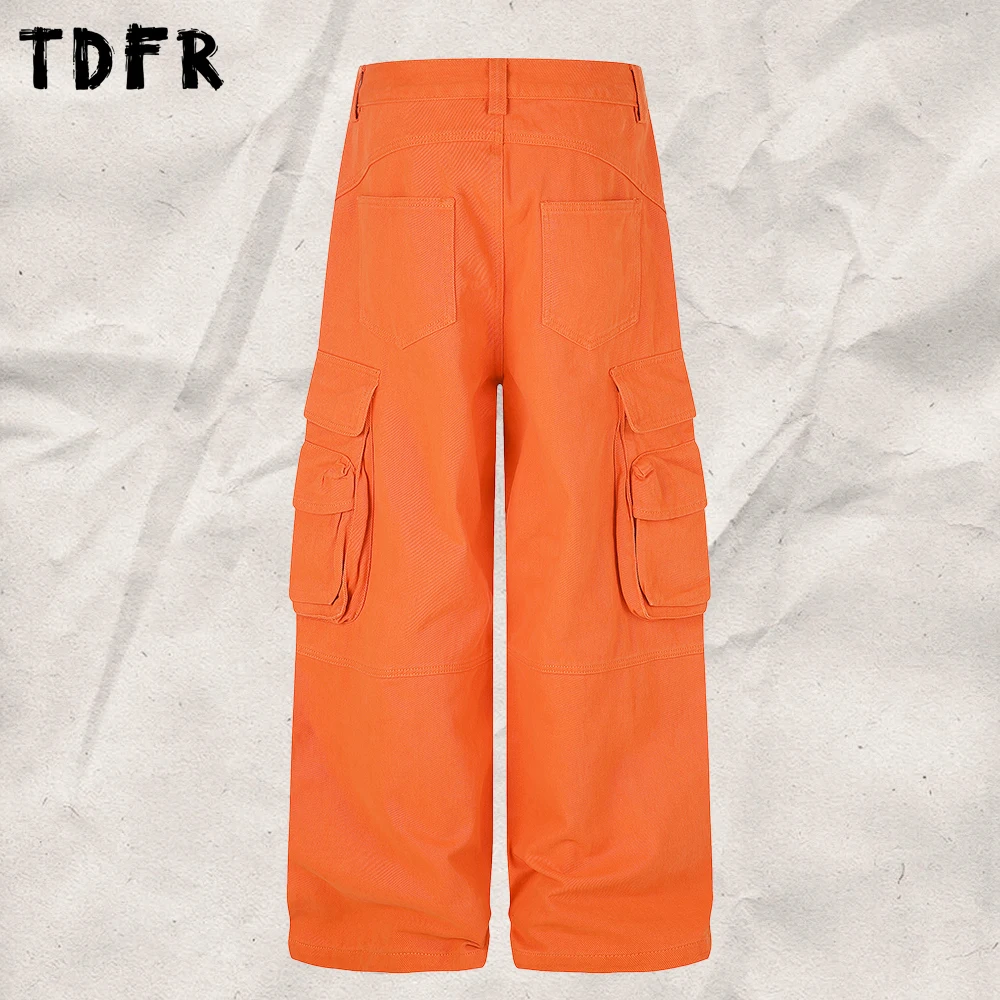 Multi-Pocket Pants Mens Solid Color Pleated Loose Casual Straight-leg Cargo Trousers Man