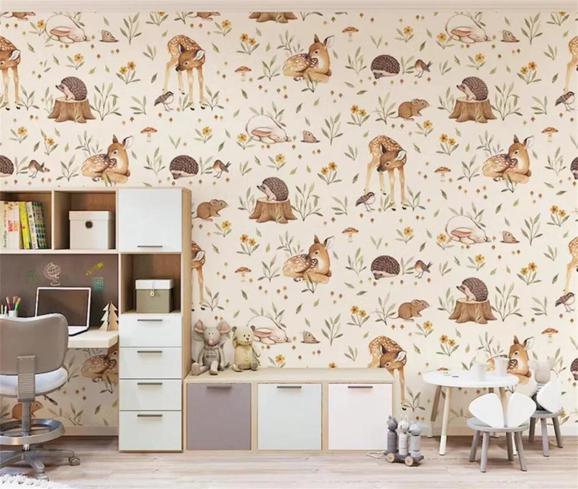 

Обои на заказ, 3D фон для детской комнаты, обои для новорожденных, мультяшные животные, кролик, еж, олень, обои, украшение для дома