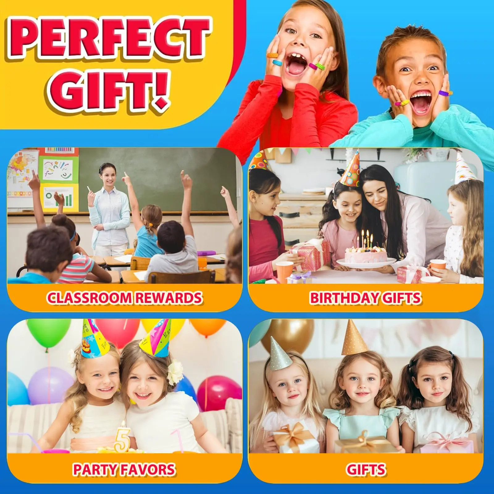 Fidget-Spielzeug für Kinder, sensorisches Spielzeug für Autismus, 12 Stück Fingerringe mit Textur, Stressabbau-Fingerspielzeug für Kinder mit Autismus, beruhigend, Fidget-Ringe – Detail 2