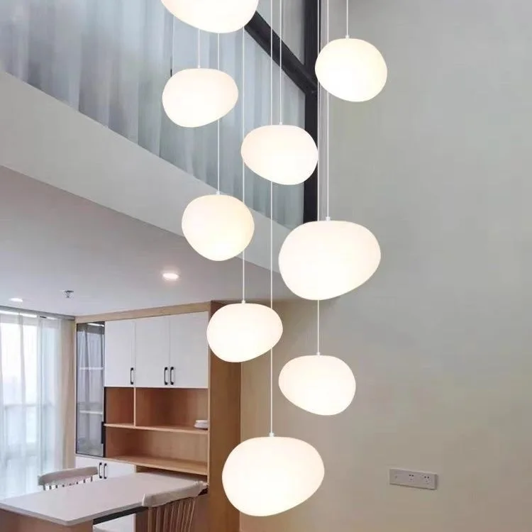 Nordic Minimalism Cobblestone Glass Sunshade Led Chandelier Villa Hotel Attic Stairs Chandelier Family Decoration Chandelier