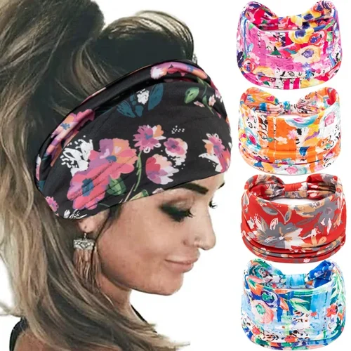 Imagen 1 del producto Diadema deportiva con estampado Floral, banda elástica para el sudor para gimnasio, correr, Yoga, banda para el cabello, diadema para deportes al aire libre para mujer, turbante de tenis
