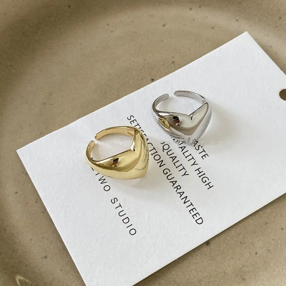 Geometric Metal Heart Ring Alloy Korean Style Geometric Open Ring Minority Design Jewelry Accessories Wide Finger Buckle Women