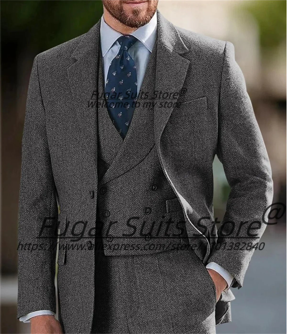 

High Quality Gray Wool Prom Men Suits Slim Fit Notched Lapel Groom Formal Tuxedos 3 Pcs Sets Business Male Blazers Ropa Hombre