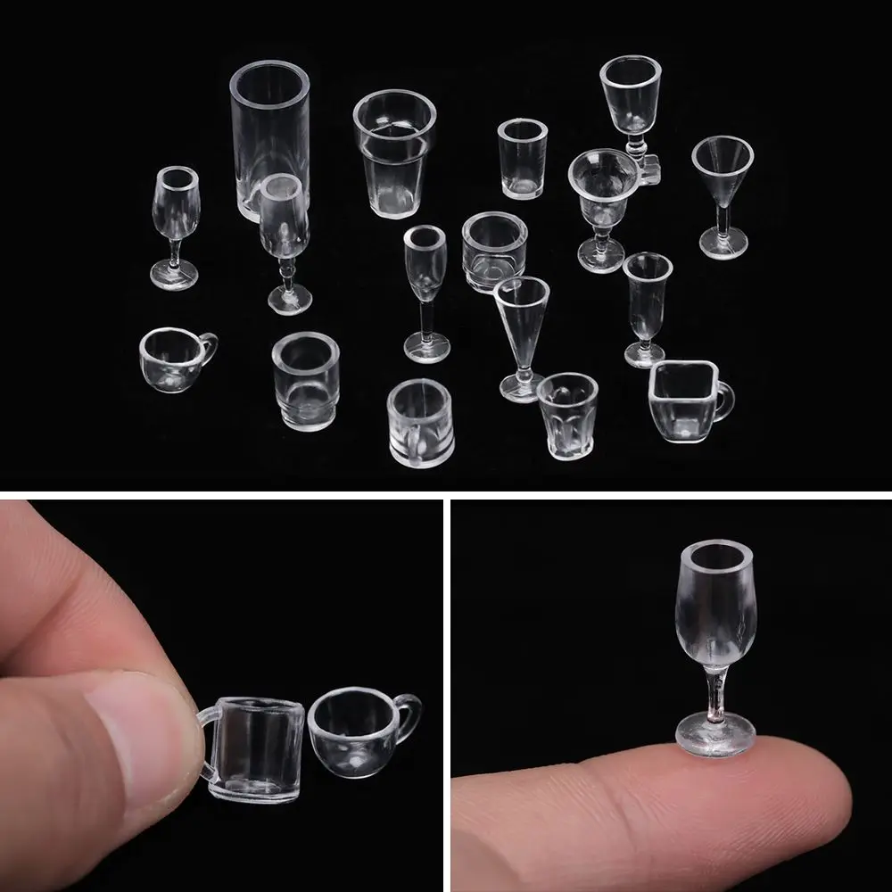 17Pcs/Set 1/12 Dollhouse Miniatures Simulation Tableware Mini Cup Ice Cream Bowl Plastic Model Transparent Goblet Accessories