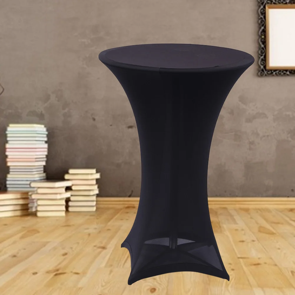 

4 Leg Black Cocktail Table Cover Elastic Pocket Wrinkle Resistant Polyester Stretchy Wedding Party Event Tablecloth