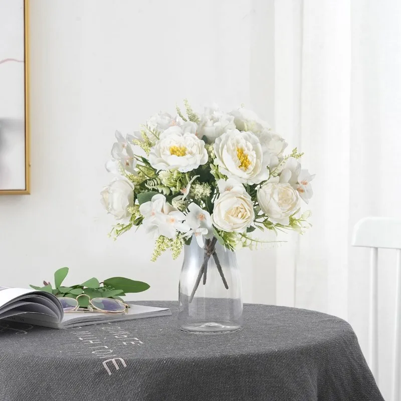 Künstliche Blumen, weiße Seiden-Hortensien, Pfingstrosen, Hochzeits-Party-Bundle, Festival, Heim, Zimmer, Tisch, Vase, Dekoration, Outdoor, Hof, DIY-Geschenk – Detail 2