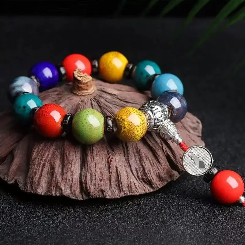 

Fragrant Gray Porcelain Multi-Treasure Mixed Color Bracelet Female Couple Holding Glass Bead Buddha Beads Bracelet Ornament Gift