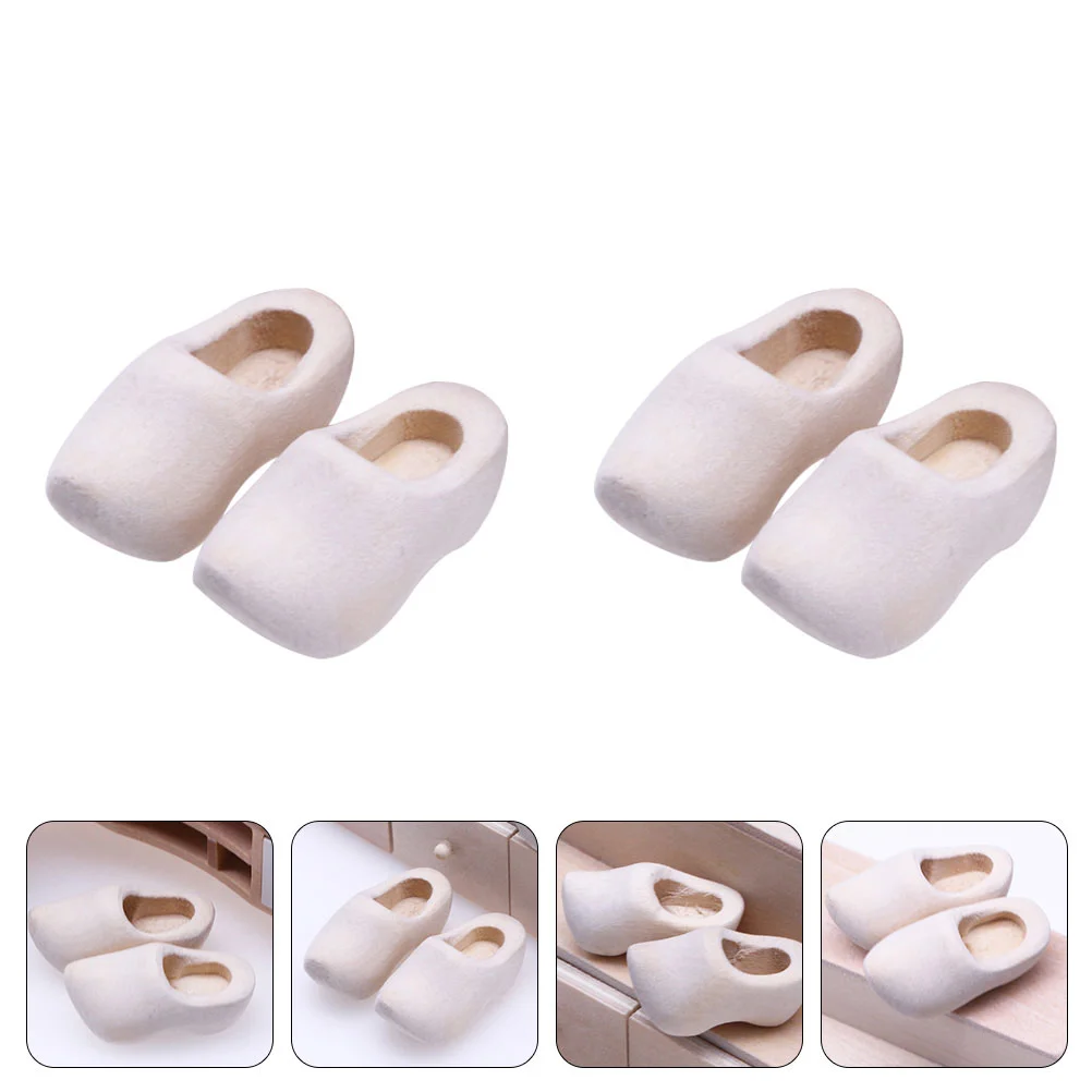 2 Pairs Clogs Mini House Adornment Wooden Shoes for Decor Accessories Micro Landscape Models Blank DIY Unfinished Athletic