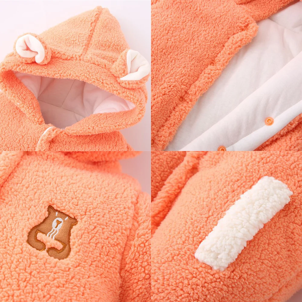 AYNIGIELLBaby Winter Jacket Warm Hooded Infant Romper Thicken Soft Cotton Boys Jumpsuit Cartoon Baby Girl Clothes 0-12 Months