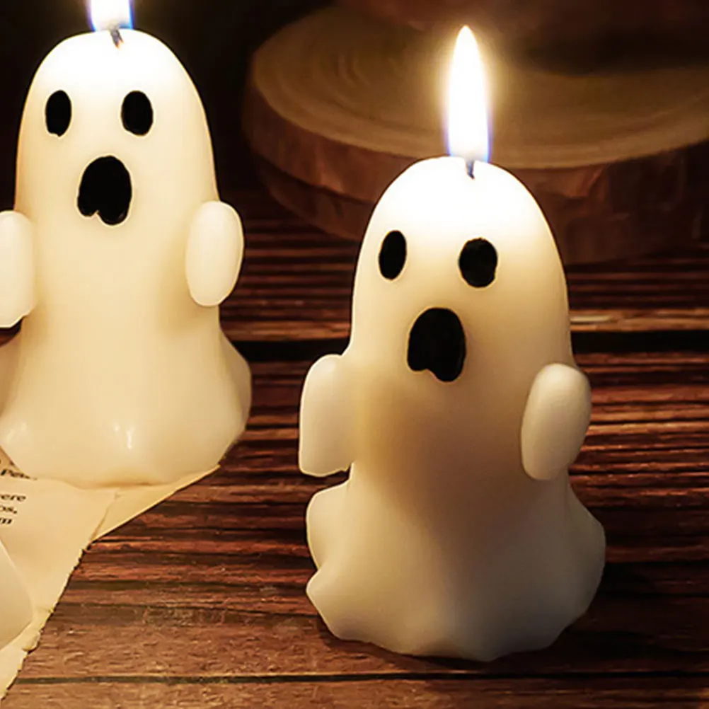 

2pcs Ghost Halloween Decorations Soy Wax Spooky Tea Light Candles Home Decor Aroma Fragrance Wax Indoor Tabletop Centerpiece