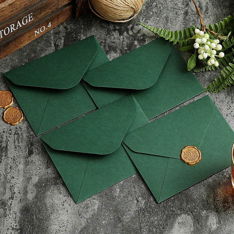 5pcs Envelopes for Invitations Wedding Business Postcards Gift Green Upscale Envelopes for Letters European Message Stationery