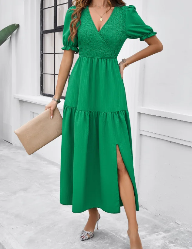 

Vacation leisure style high waisted sloping dress