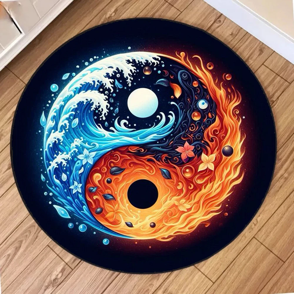 سجادة مستديرة بتصميم Taiji لديكور غرفة المعيشة المنزلية وغرفة النوم والأريكة لتزيين الأرضية سجادة غير قابلة للانزلاق وقابلة للغسل بمساحة كبيرة الحجم #4