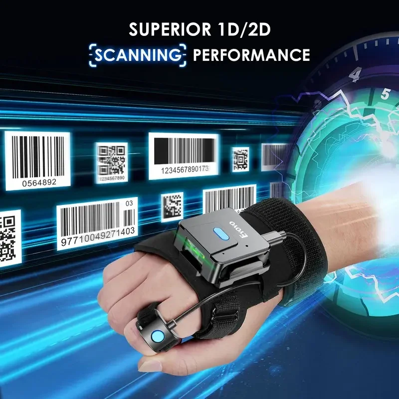 Wearable Finger Glove 2D Bluetooth Barcode Scanner, 1D QR Wireless Bar Code Reader JJ5491