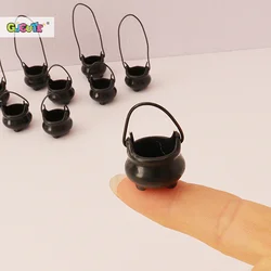 2Pcs Halloween Miniature Boiler Crucible Jar Model Mini Halloween Witch Cauldron Wilderness Camp Scene Decor Accessories Props
