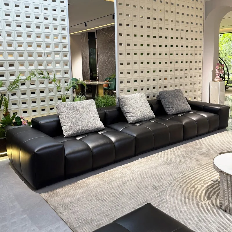 

Italian minimalist pixel sofa first layer cowhide living room designer module large flat layer