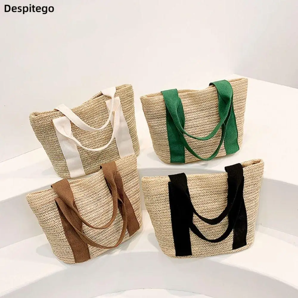 

Korean Simple Fashion Women Tote Bag Summer Straw Woven Handbag Beach Bag Travel Vacation Bag