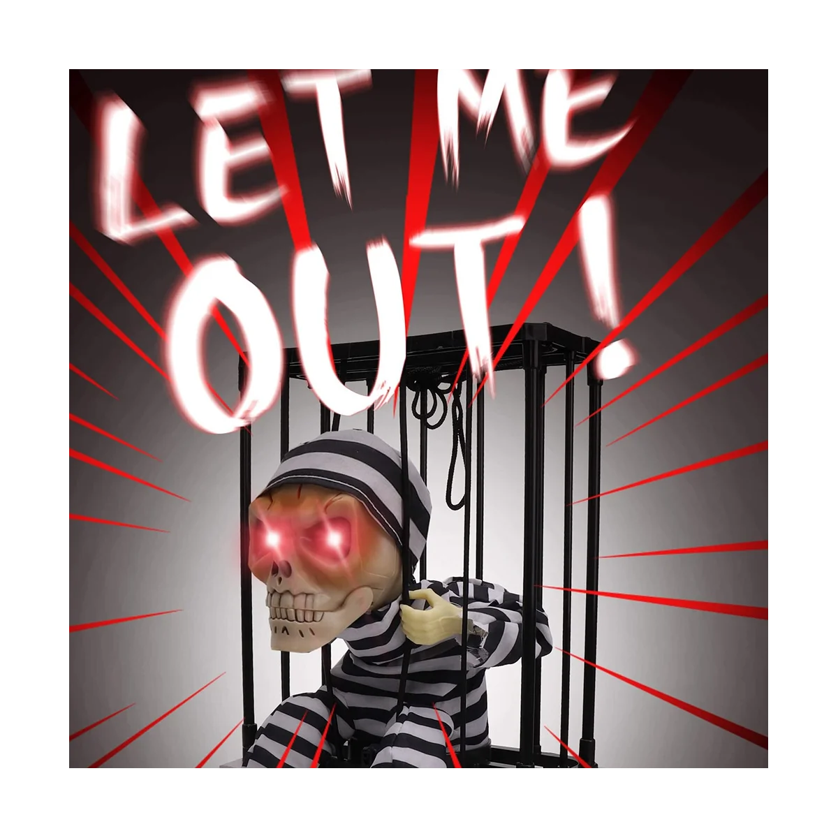 การตกแต่งฮาโลวีนแบบเคลื่อนไหวกรีดร้องของตกแต่งฮาโลวีนพร้อมเซ็นเซอร์ตรวจจับความเคลื่อนไหวนักโทษกรงกะโหลกศีรษะที่น่ากลัว B