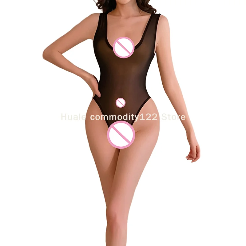 

Women's Sexy Solid Color Bodysuit Nightgown, Crotchless See-through Backless Stretch Nightgown Set