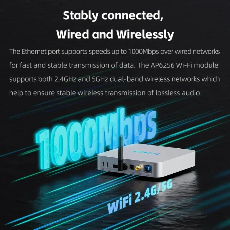 FiiO SR11 Penerima Musik Streaming WiFi Mendukung AirPlay Roon Ready 2.4G-5G Daul Band Audio Resolusi Tinggi PCM768 DSD256 Remote Control