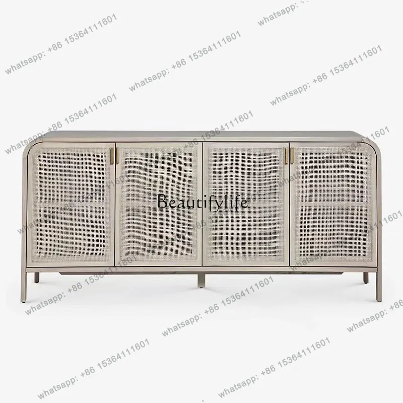 Customizable Nordic Living Room Solid Wood Modern Side Cabinet Japanese Rattan Storage Household Tea Storage Cabinet