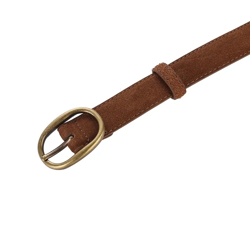 Suede Cowhide Leather Belt with Gold Buckle Women's Decorative Korean Style Belts Elastic Waistband for Dresses Jeans