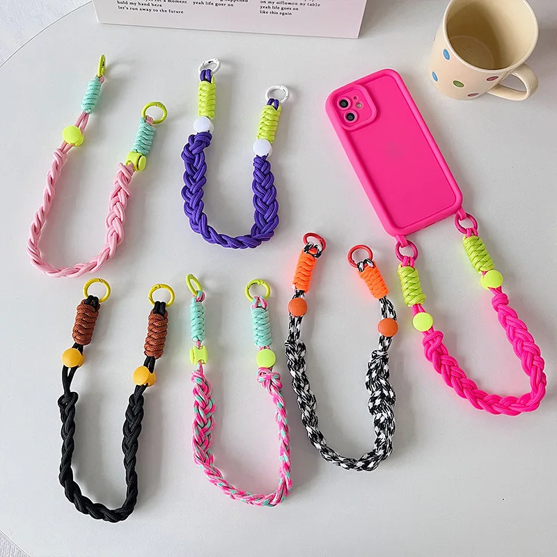 1 Pc Mobile Phone Lanyard Wrist Rope Short Personalized Hand-woven Rope for iPhone 15 Pro Max S24 Ultra S23 Fashion Phone Strap