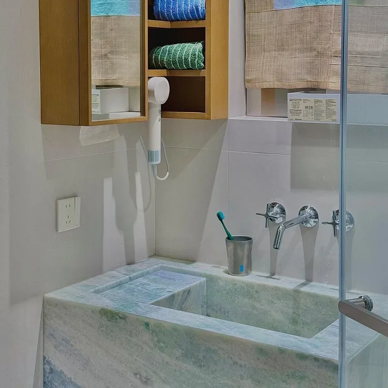 Square Deep Basin Marble Sink Heavy Duty Natural Stone Waterproof Anti Stain Wear Resistant Easy Clean Commercial Bathroom