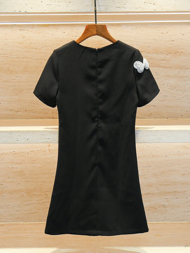 Hepburn Sle Little Bla Dr d'été haut de gamme avec nœud et embellissement de diamants pour femmes jupe trapèze Dr