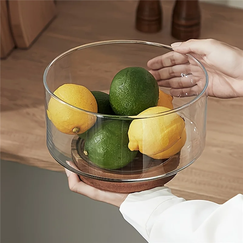 ABDJ-cuenco de fruta de vidrio, Base de madera para aperitivos, palomitas de maíz, nueces, cuencos de almacenamiento, ensaladera creativa, contenedor de aperitivos para el hogar de Navidad