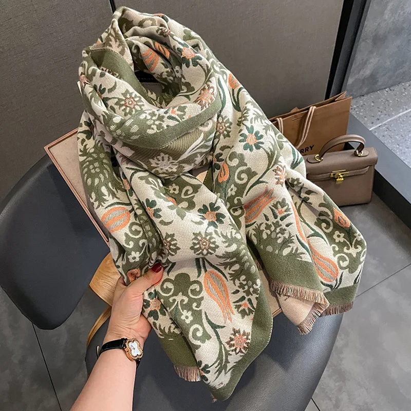 

Scarf Women's Winter New Fashion Thickened Imitation Cashmere Student Neck Protector Warm Shawl Double sided Printing