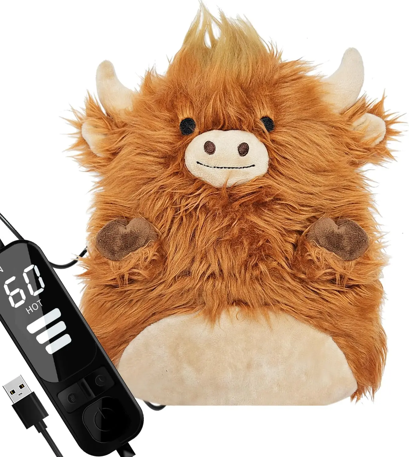 

USB Electric Heating Pad for Pain Relief, Highland Cow Plush, Portable Heat Therapy for Women