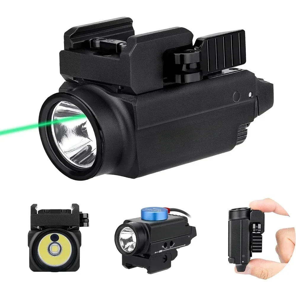 Compact Rail Mount Weaponlight with Green Beam and White LED Combo, Magnetic USB Rechargeable Tactical Flashlight with GL Rail