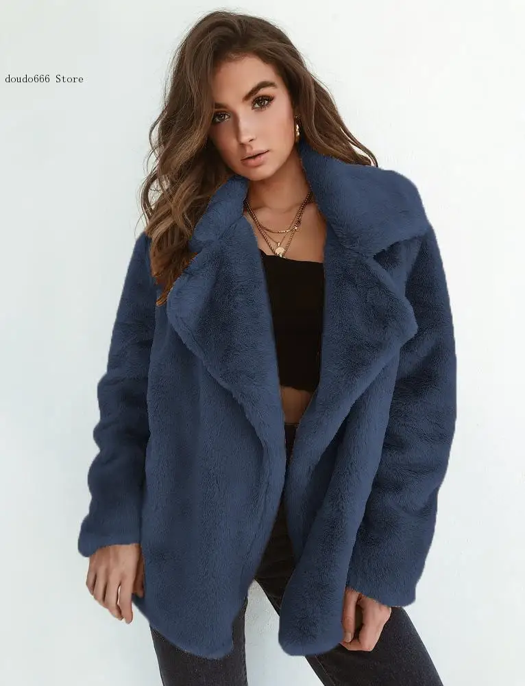 Women Fall/winter Sexy Plush Fake Fur Lapel Slim Casual Short Coat