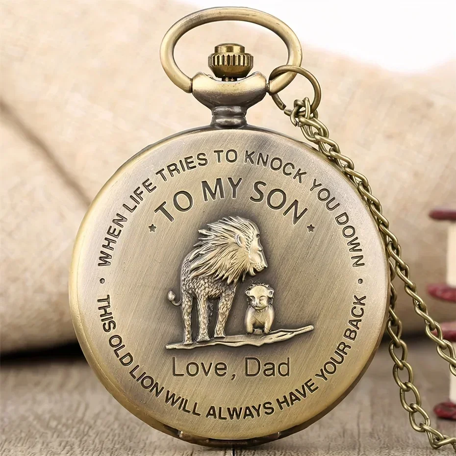 

"TO MY SON" The Lion King Cover Pendant Quartz Pocket Watch Bronze Necklace Gift For Boys