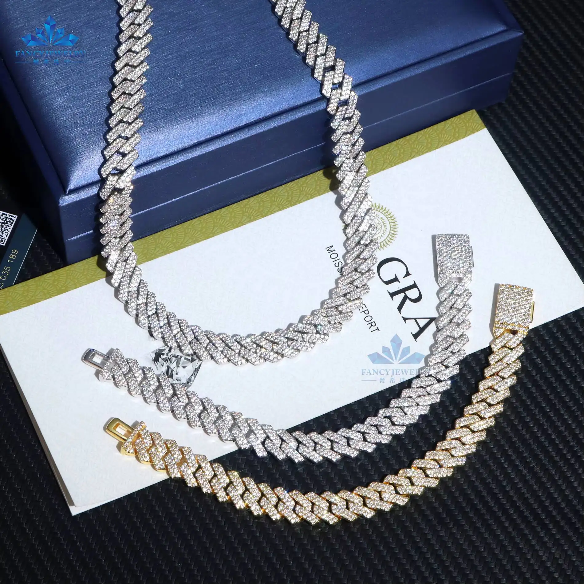 Fashion Dropshipping Hip Hop Iced Out Jewelry Fashion Cuban Chain S925 Silver 8mm 10mm 12mm 13mm 15mm Vvs Moissanite Cuban Link