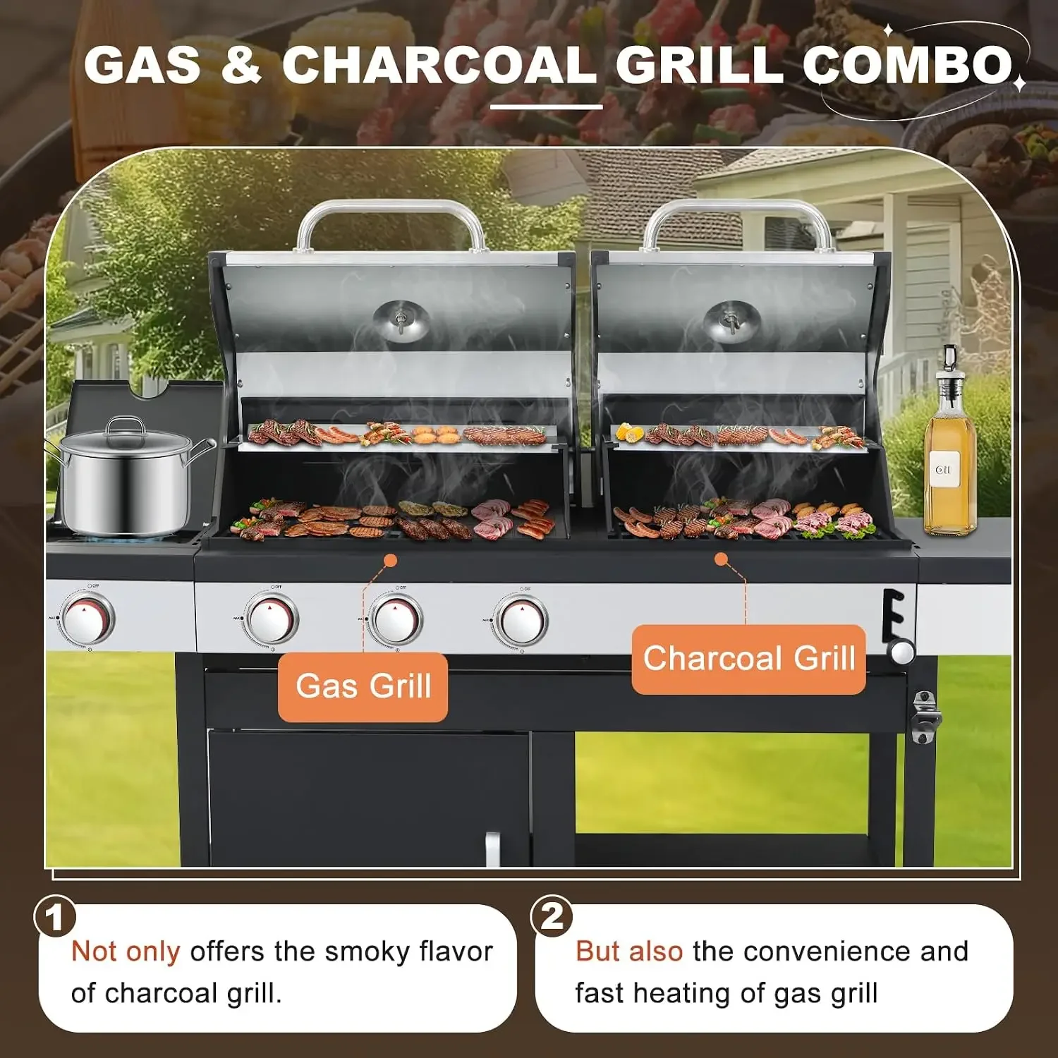 663 SQIN Gas and Charcoal Combo Grill with Side Burner, Customized