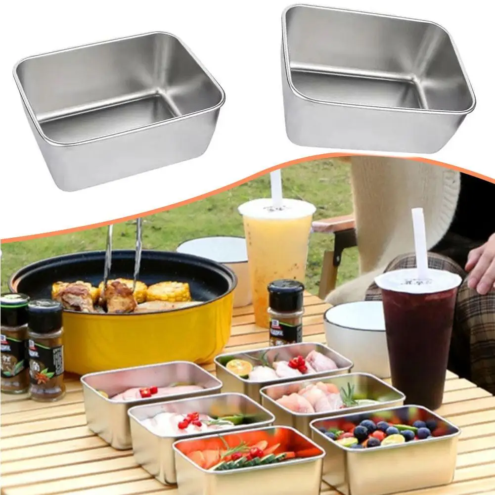 Stainless Steel Flat Bottom Storage Tray Without Lid Pan Dish Bread Square Cake Pastry Plate Bakeware Tools Baking Kitchen L5M0