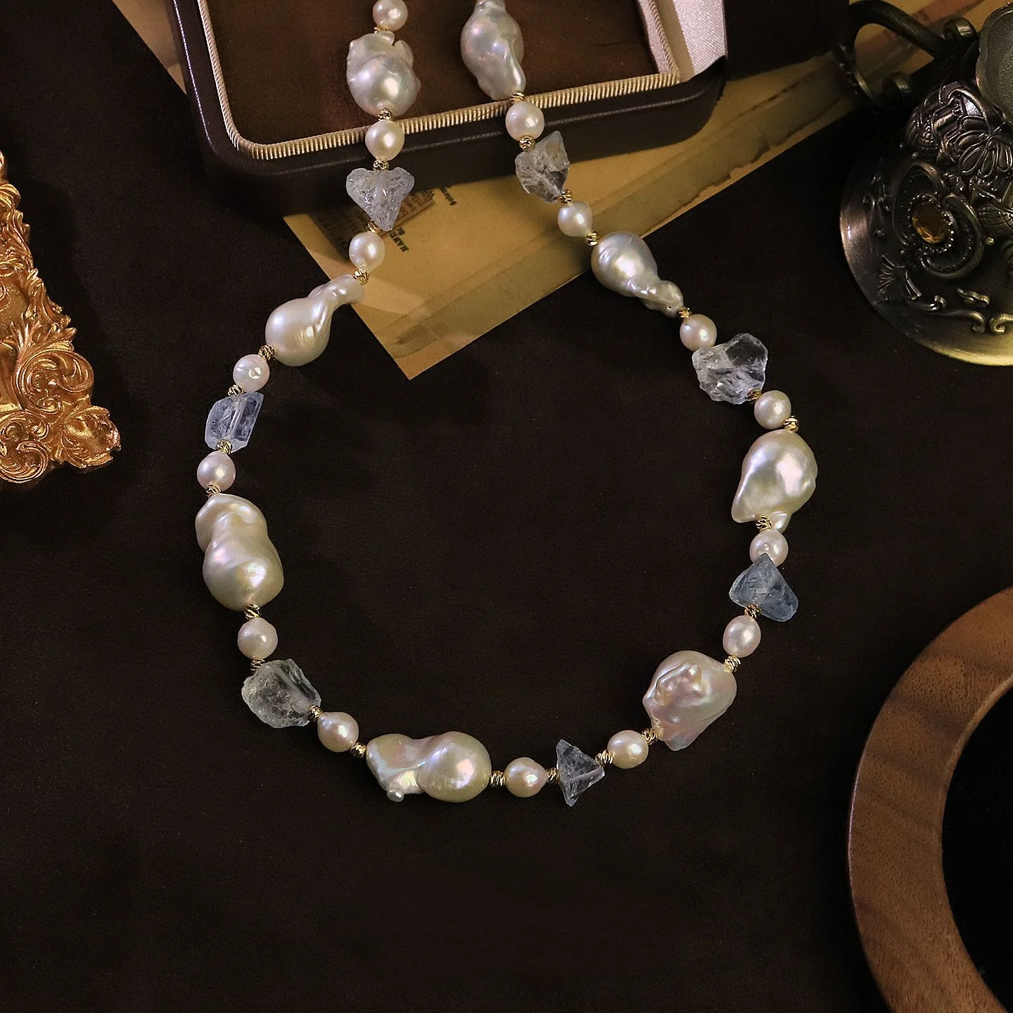 Delicate Baroque Pearl Aquamarine Choker Necklace for Women Original Design Luxury Adjustable Clavicle Chain Collar Jewelry