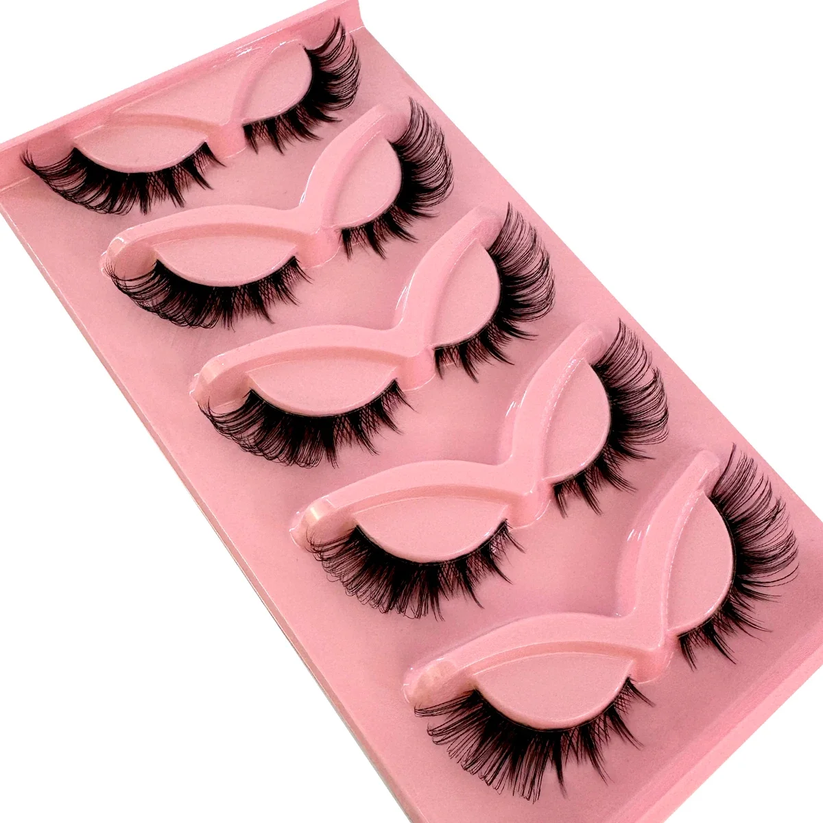 새로운 5쌍 캣아이 속눈썹 인조 밍크 속눈썹 투명 밴드 속눈썹 자연스러운 와이프시 밍크 속눈썹 풀 스트립 속눈썹