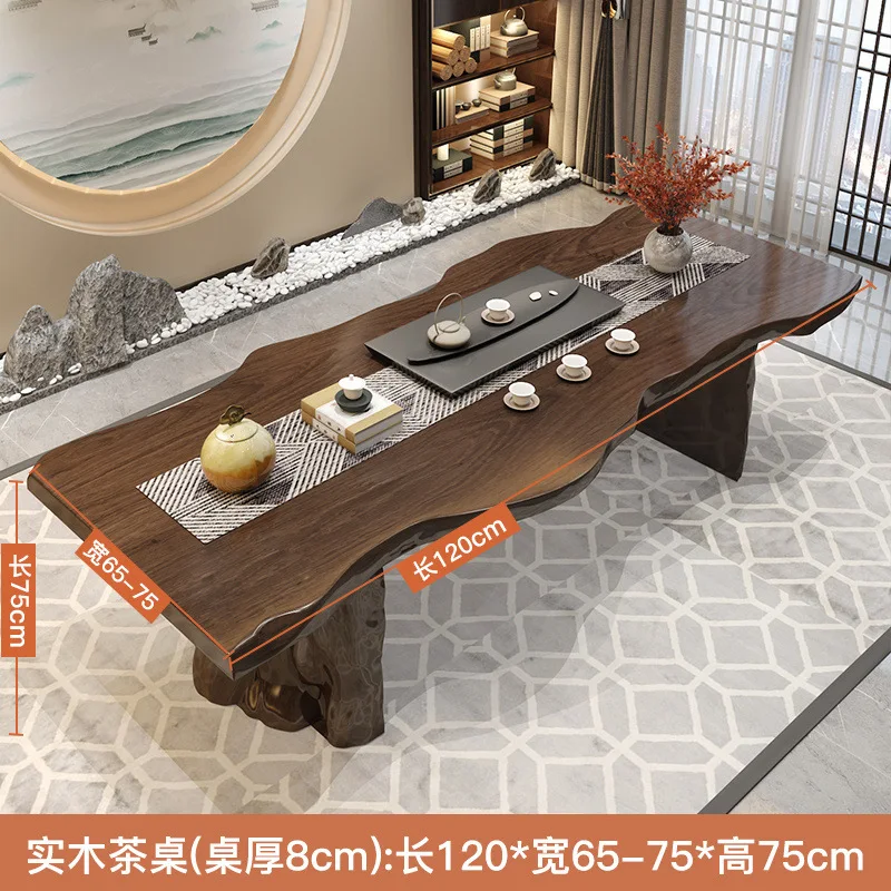 New Chinese-style long board solid wood tea table household living room tea table and chair combination tea house