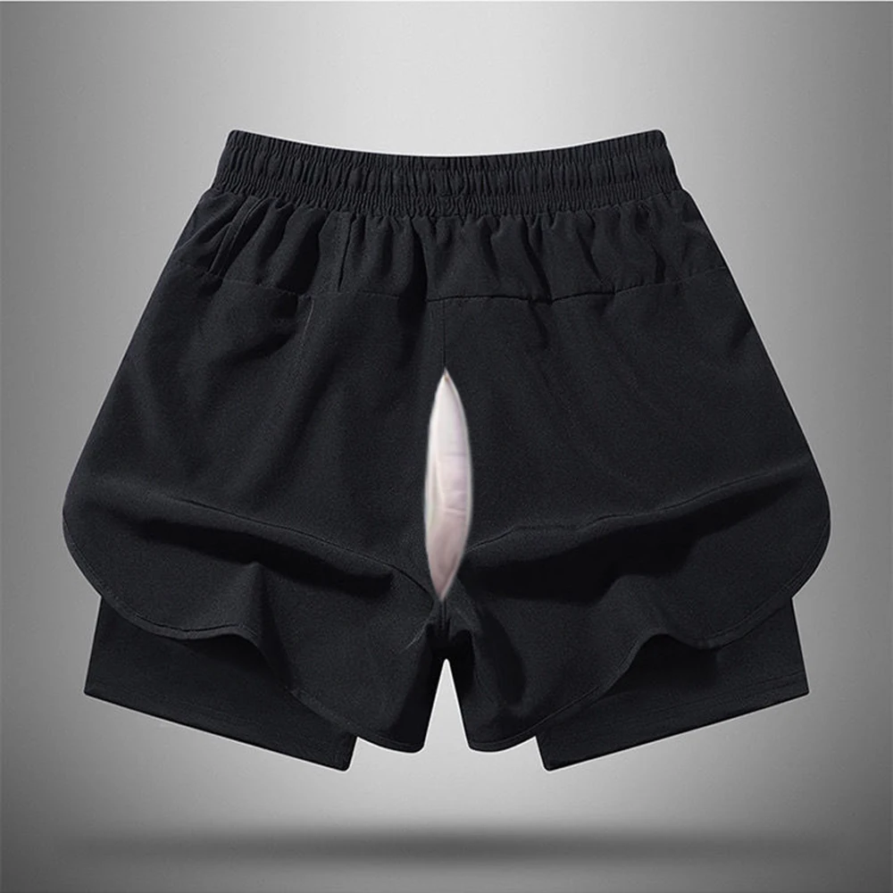 Short de sport invisible pour hommes et femmes, entrejambe ouvert, pantalon de sport en plein air, faux sexe, course à pied, entraînement, loisirs,