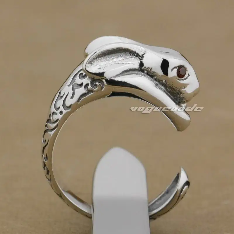 Red CZ Eyes 925 Sterling Silver Rabbit Fashion Ring 9K003 Free Size 4~6