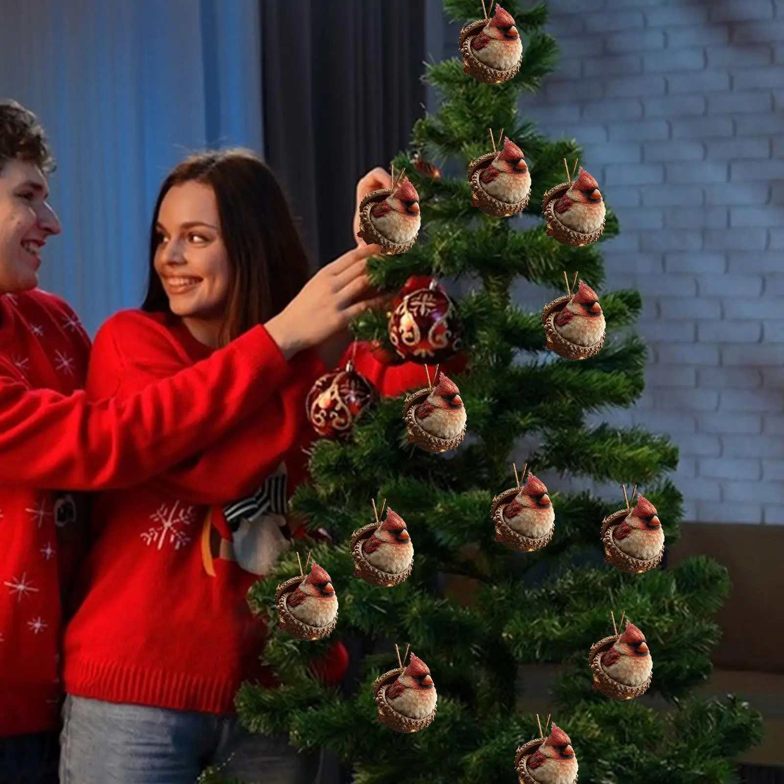 حيوان لطيف في الجوزة عيد الميلاد قلادة الحلي الاكريليك الثعلب والقنفذ والأرنب تصميم احتفالي ديكور معلق لشجرة عيد الميلاد والمنزل #4