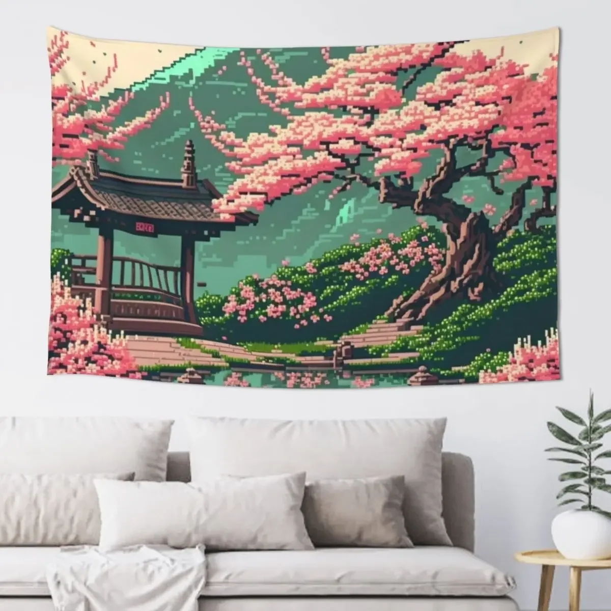 

Japanese Landscape Cherry Blossom Tapestry Bathroom Decor Decoration Room Tapestry
