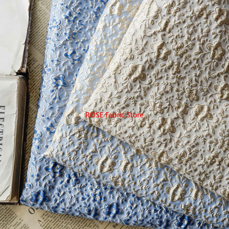 

1 meter Yarn Dyed Embossed Gold Silver Floral Jacquard Fabric Stiff 3D Spring and Summer Luggage Dress Sewing Fabric